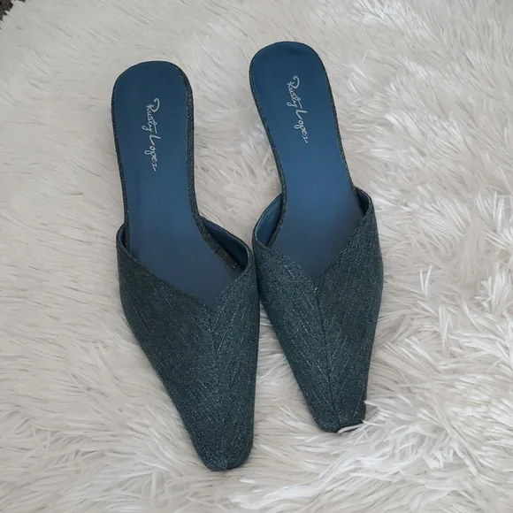 DENIM KITTEN HEEL MULES 6 - Picture 8 of 8